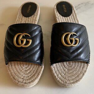 Never Worn Gucci GG Marmont Espadrille Slide Sandals, in Black, size EU 41